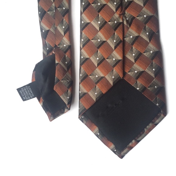 STAFFORD Silk Tie Brown and Rust Diamonds - Picture 5 of 7